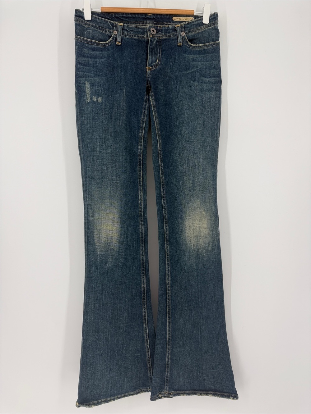 Chip & Pepper Y2K Low Rise Flare Jeans Size 25 Distressed Dark Wash USA Made